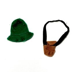 Vintage Doll Green Felt Bucket Hat and Brown with Black Handle Felt Shoulder Bag