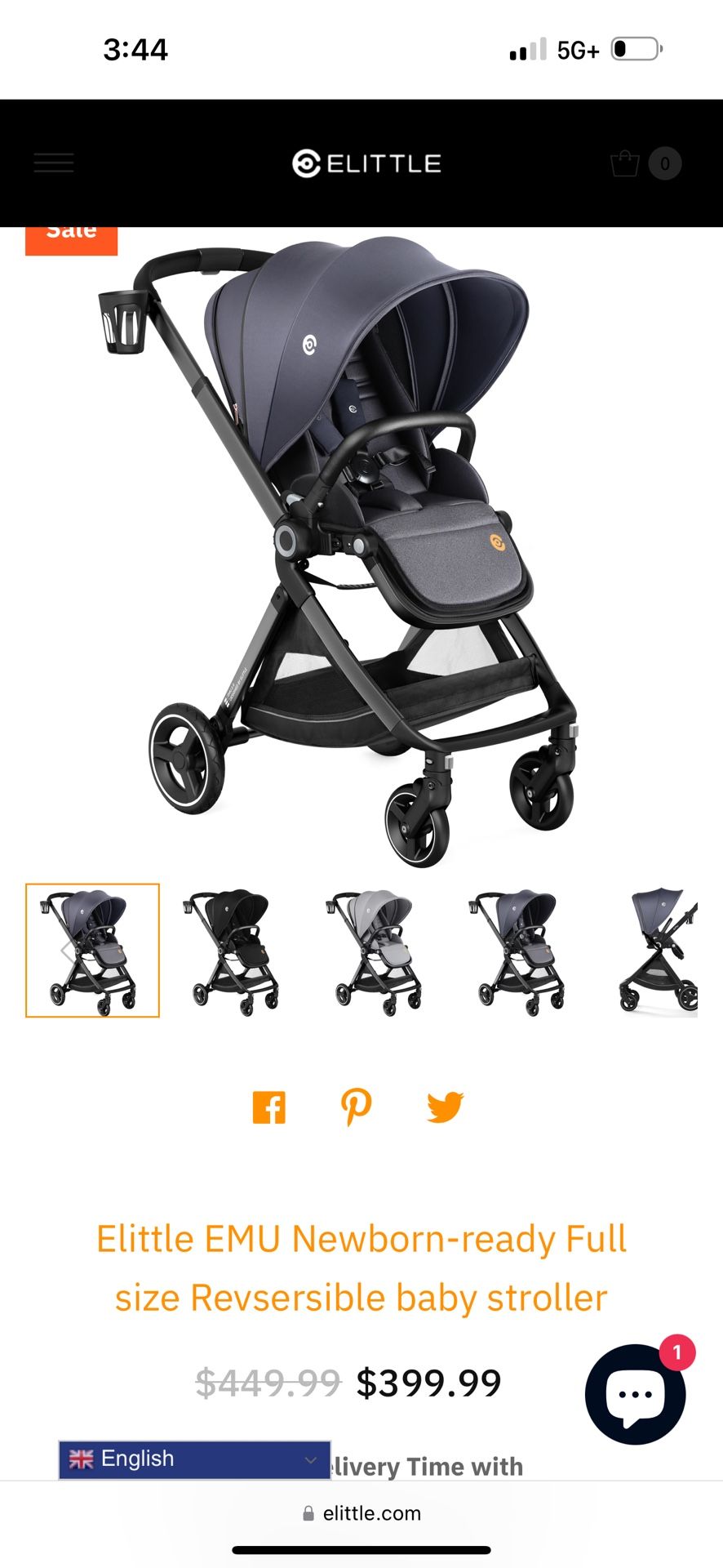 Elittle EMU Newborn-ready Full Size Revsersible Compact Baby Stroller