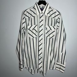 VTG Wrangler Western Button Down Shirt X-Long Tail 16x35 Pearl Snap Brushpopper