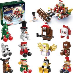 Christmas Party Favors 12 in 1 Building Blocks Set Gift, Christmas Toys Mini Cute Bricks 12 Pcs Advent Calendar Goodie Bags Fillers Classroom Prizes f