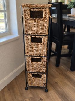 4-Drawer Wicker Basket Storage Tower