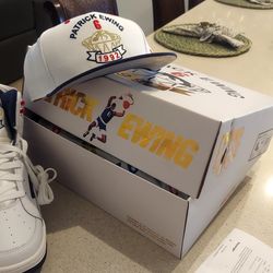 Sneakers and matching hat.