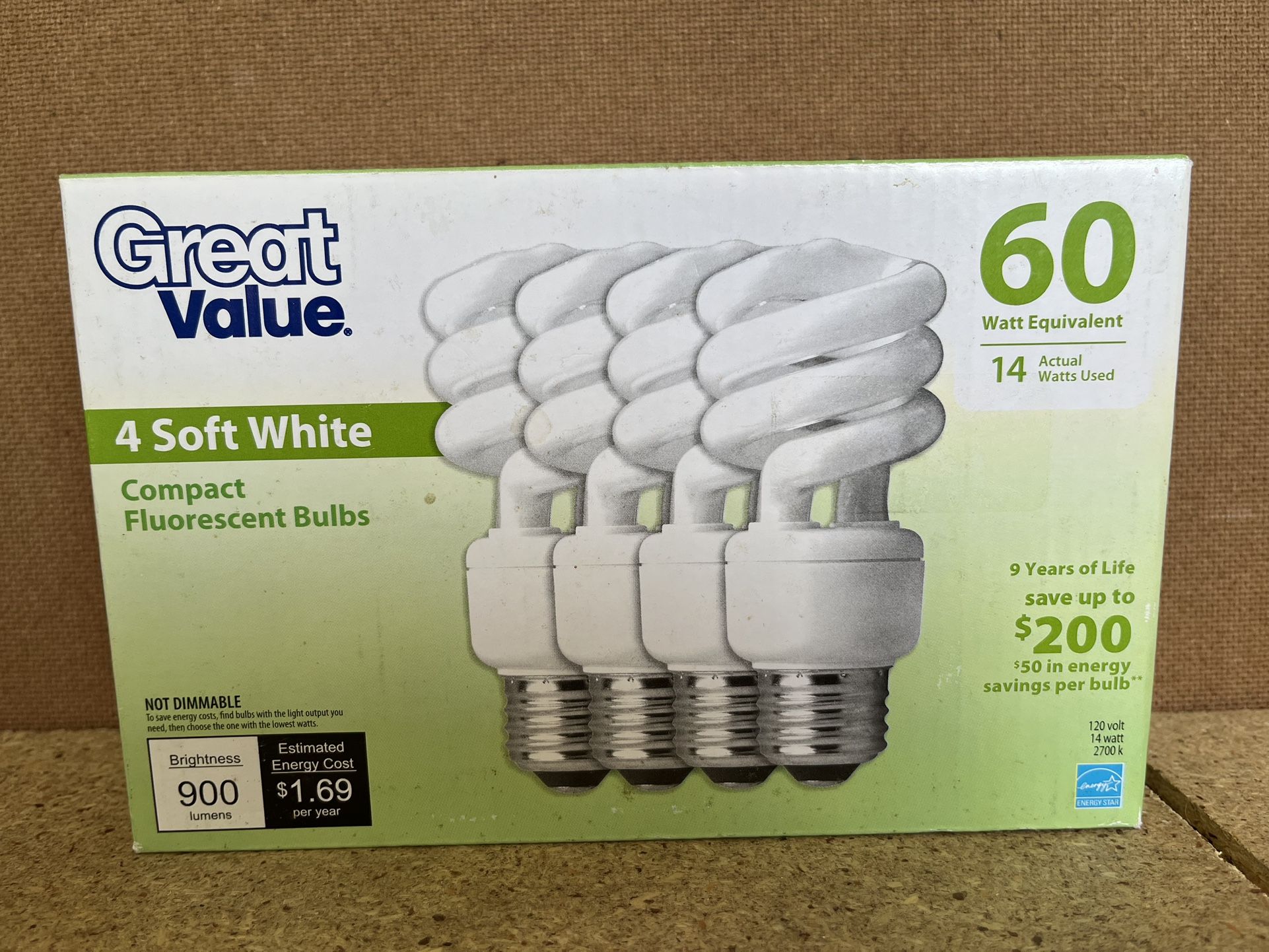 Lot of 36 Great Value Soft White Compact Fluorescent Bulbs 14w-60 W Equivalent