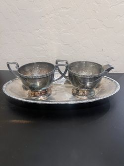 Belford E.P.N.S M201 Silver Plated Cream And Sugar Set With Oval Plate
