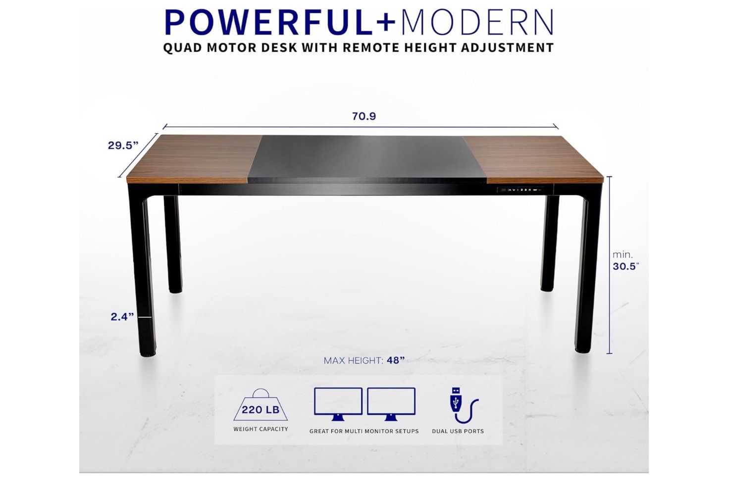 VIVO Premium Electric 71 x 30 inch Height Adjustable Memory Stand Up Desk, Black 4-Leg Quad Motor Frame, 