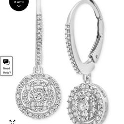 Macy’s Diamond Circle Leverback Drop Earrings (1/4 ct. tw) in Sterling Silver