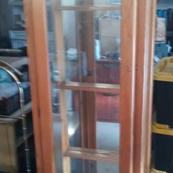 Large Oak Curio Display Case With Glass Shelves And Lighting 