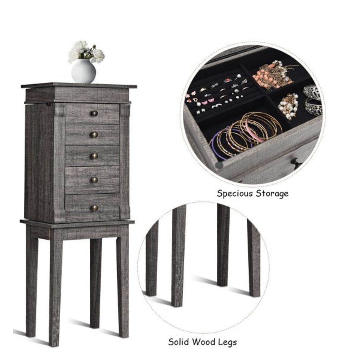 Jewelry Cabinet Storage Organizer With Wooden Legs 