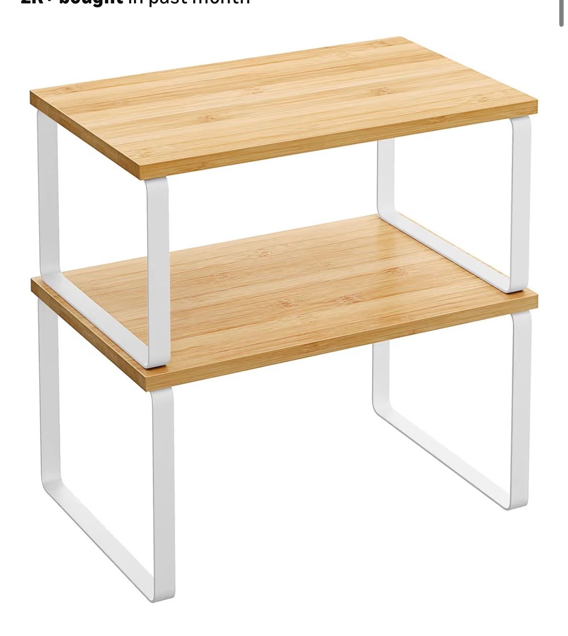 Cabinet Organizer Shelf, Set of 2 Kitchen Counter Shelves, Kitchen Storage, Spice Rack, Stackable, Expandable, Metal and Engineered Wood, Cloud White