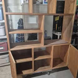 Solid Oak Entertainment Center / Bookshelf Wall Unit, Heavy Duty