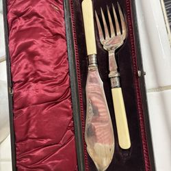 Vintage Silver Plated Fish Cutlery Set Knife + Fork 