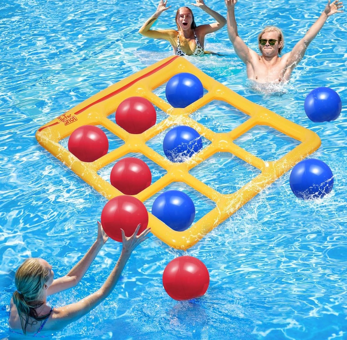 Tic-Tac-Toe Inflatable Pool Game Set with 10 balls & Pump, for All Ages