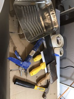 Misc. tools, paint tray, mud baldes, etc