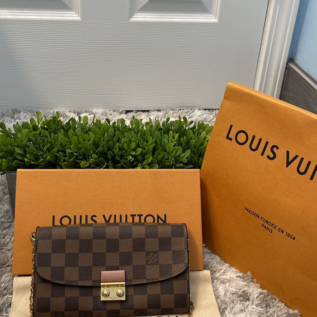 N60288 Louis Vuitton Damier Ebene Croisette Chain Wallet-Red