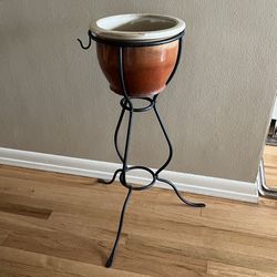 Rare Vintage MCM Wrought Iron Plant Stand & Pot