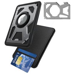 Stainless Steel Multitool Tactical Leather Wallet Case for AirTags Holder and Cards New condition 