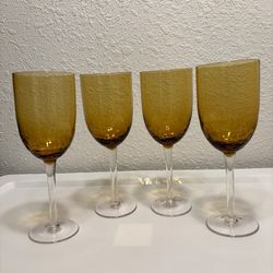 10" Amber  Crackle Glass Goblets  4 Each  $50.00