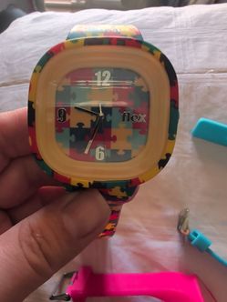 Flex Colorful Puzzle Print , pink and minions Analog Watch