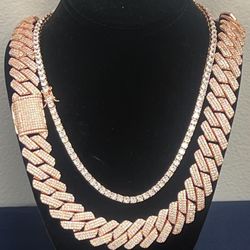 🔥new arrival🔥20MM Iced Out Rose Gold Miami Cuban Links and tennis necklaces ✨✨✨
