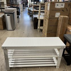 SONGMICS 35.4" Shoe Rack Bench 3-Tier Bamboo Storage Organizer Entryway Bench - White