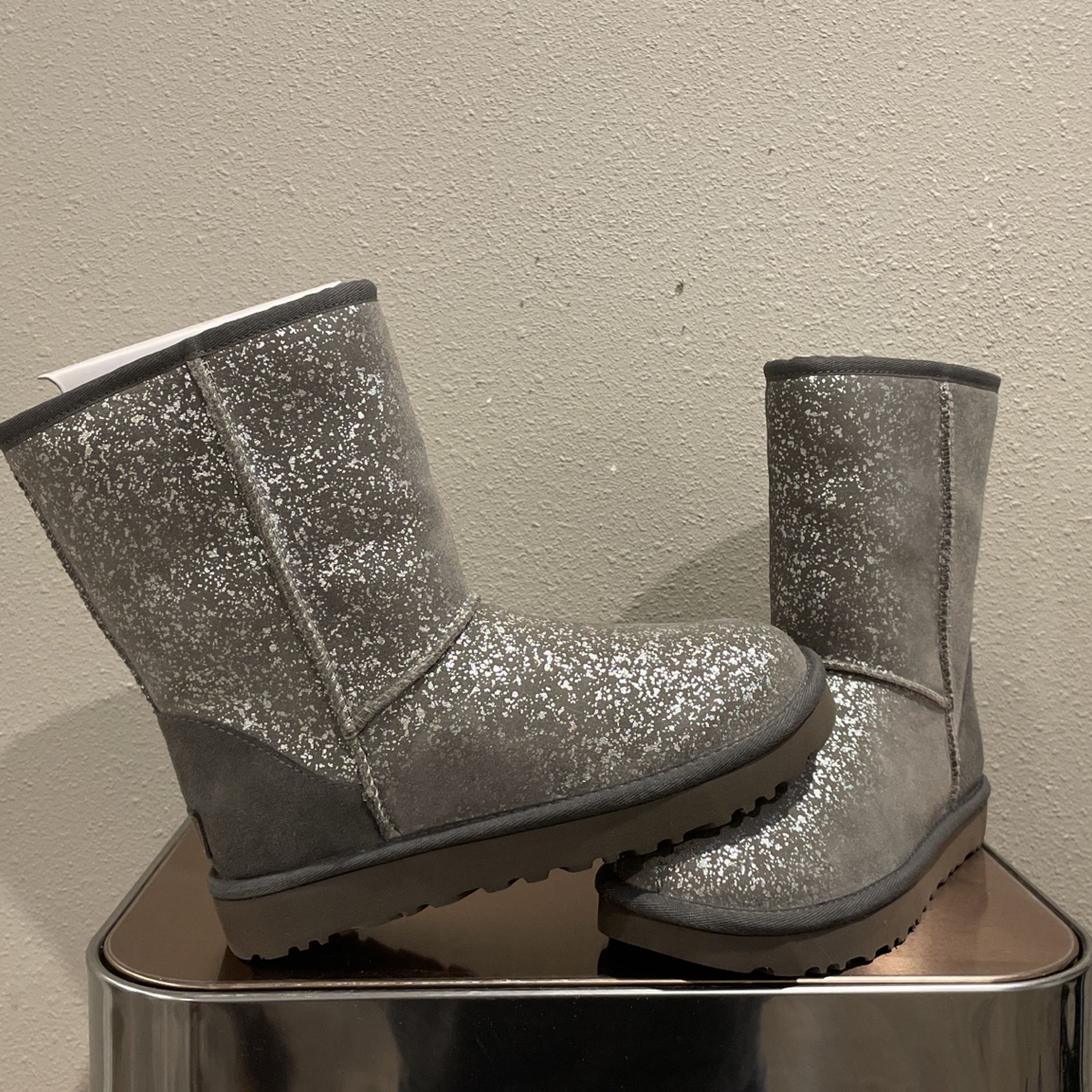 UGG Authentic New Sparkle Grey Snow Boots Size 6 Women 