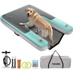Inflatable Dog Water Ramp Non-Slip Floating Dock Platform for Large Dogs Up to 200 Pounds Dog Pool Ladder for Swimming Lake Boats Include Pump/Rope/Re