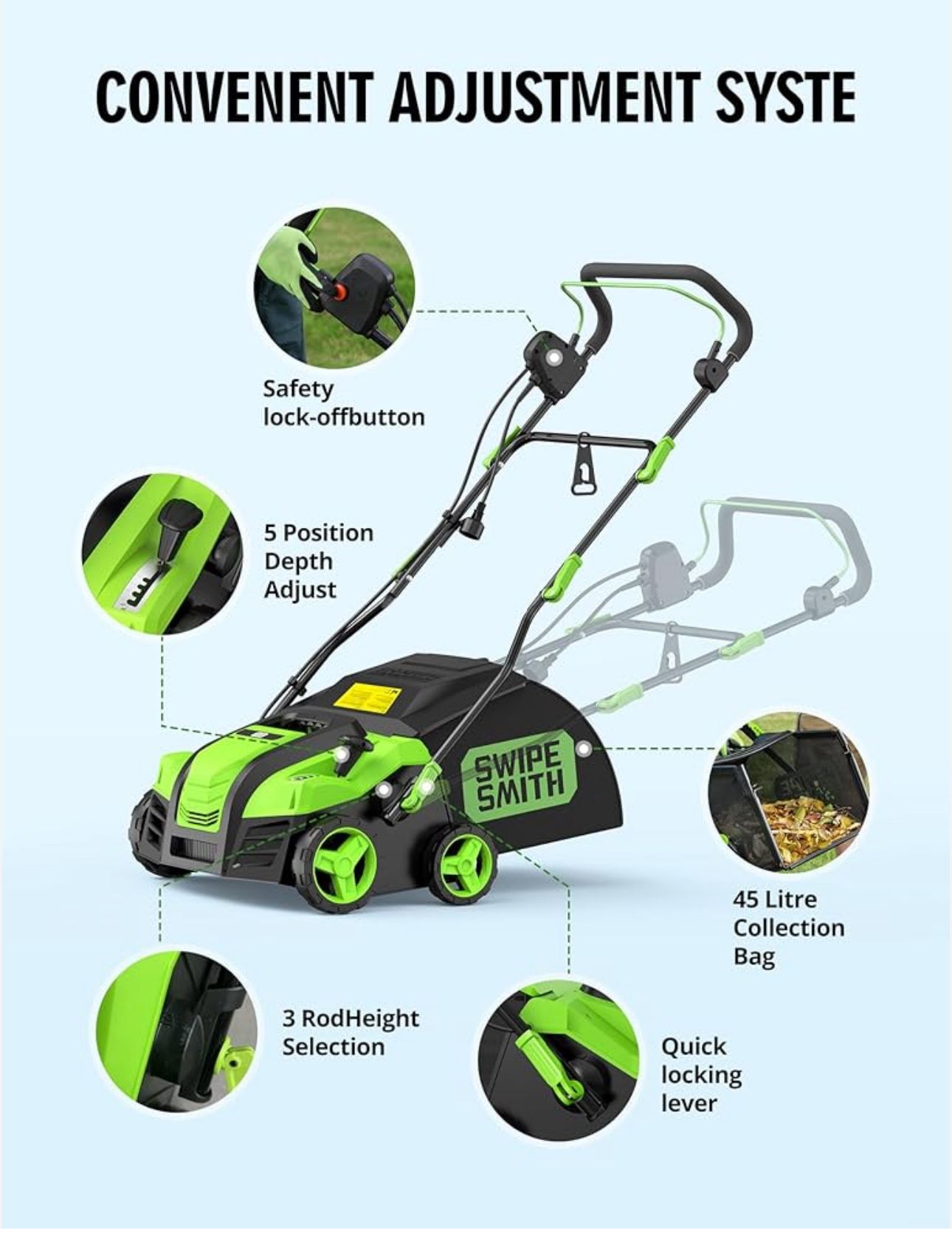 16” Artificial Turf Vacuum,1800w Grass Sweeper 15 Amp Lawn Sweeper Yard