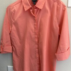 Worthington Women’s Button-Up 3/4 Sleeve Stretch Blouse - Coral SZ MED Like New 