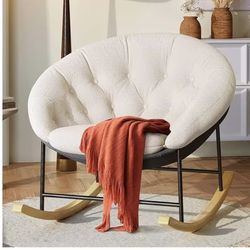 Kidirect Wide Rocking Chair Nursery, Comfy Saucer Nursery Rocking Chairs with Removable Cushion, Indoor Papasan Nursing Chair for Breastfeeding, Meced