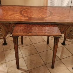 Amazing Antique Partner Desk--Pull Out Sides-Excellent Condition- Medallions, Inlay,Drawer With Key