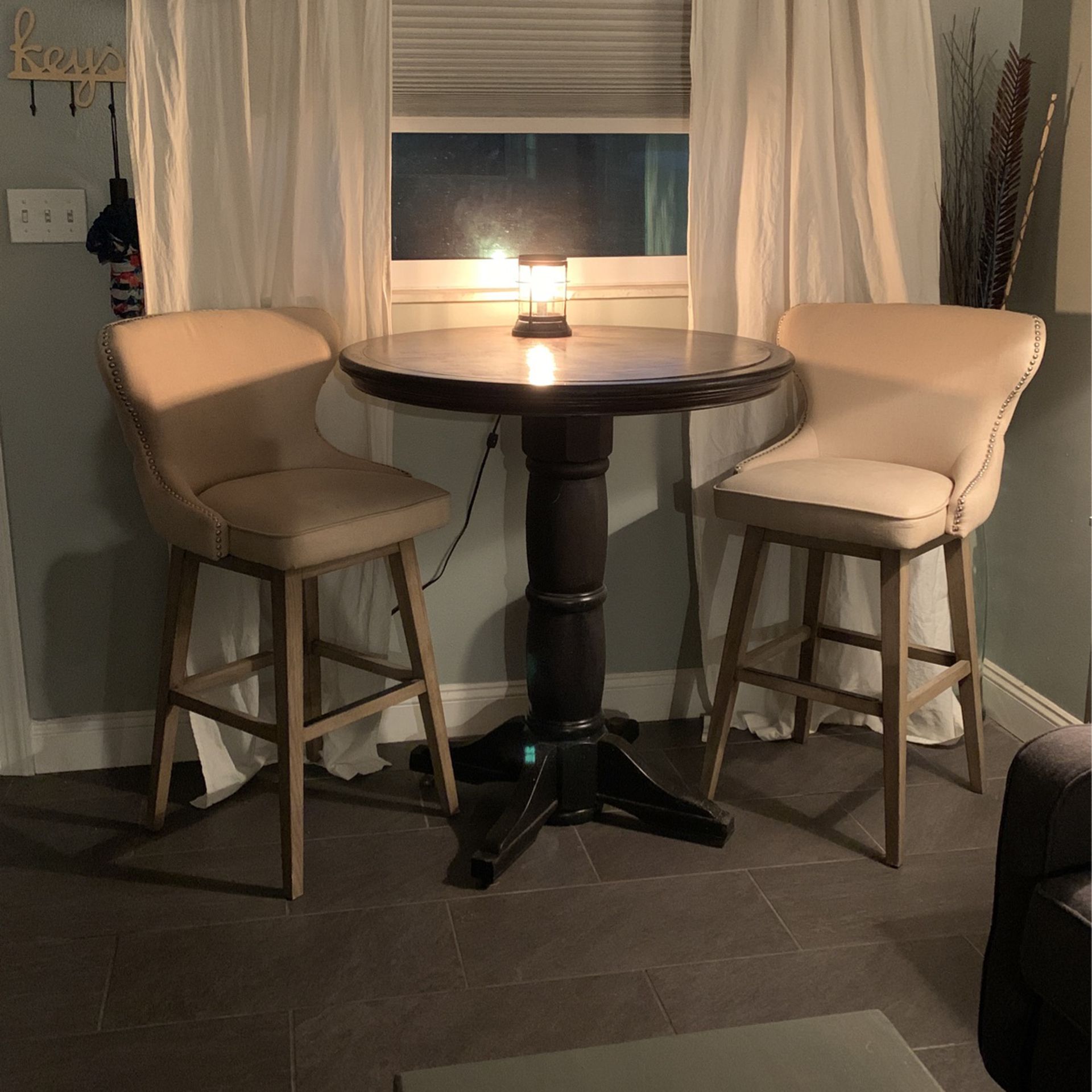 Wood High Top Table And 2 Chairs