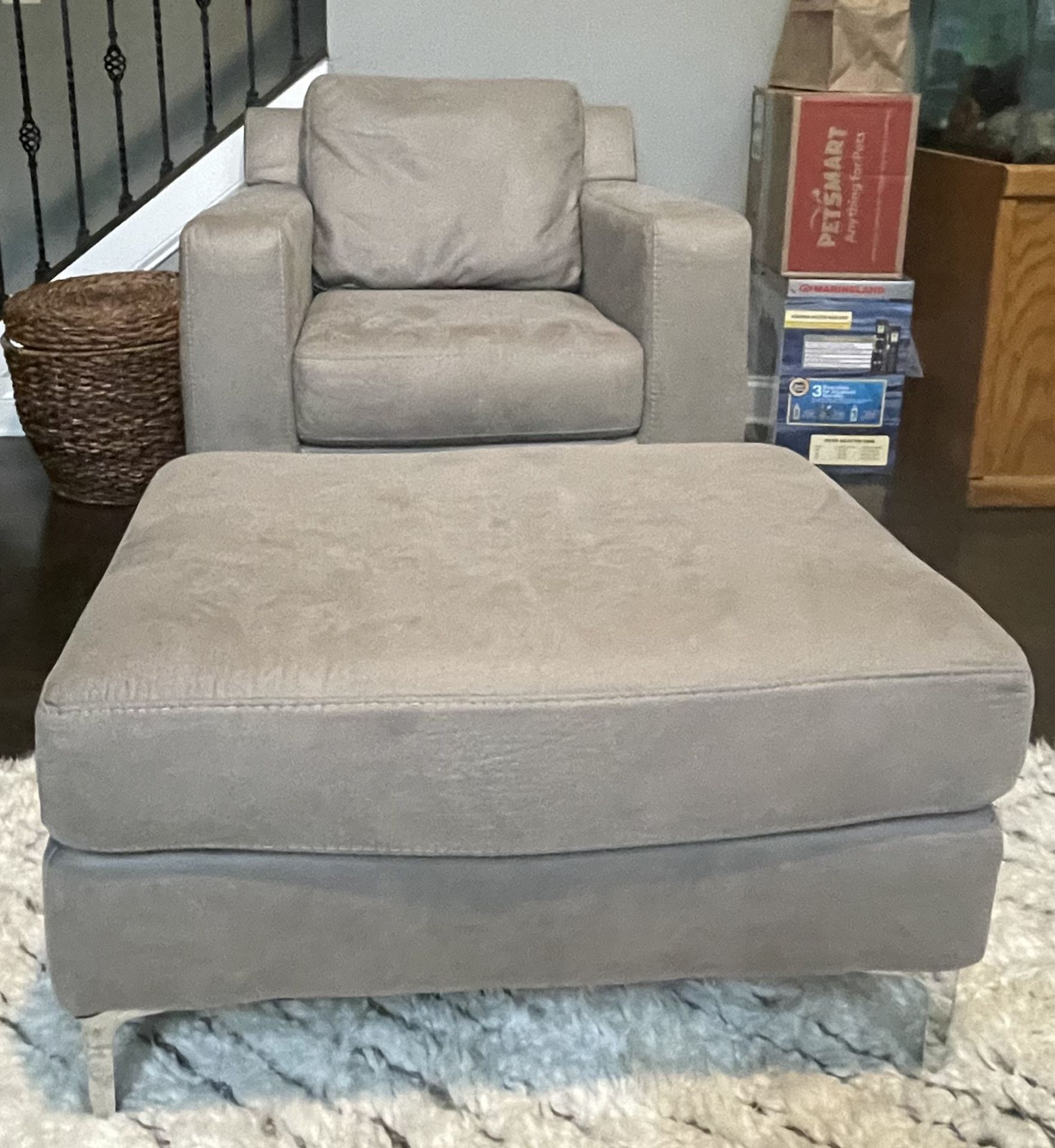 Gray Oversized Chair And Ottoman Set