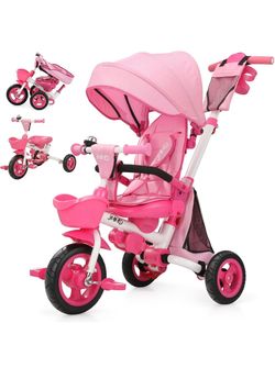 New! JMMD 8-in-1 Foldable Toddler Tricycle for Ages 1-5, Portable Trike Stroller