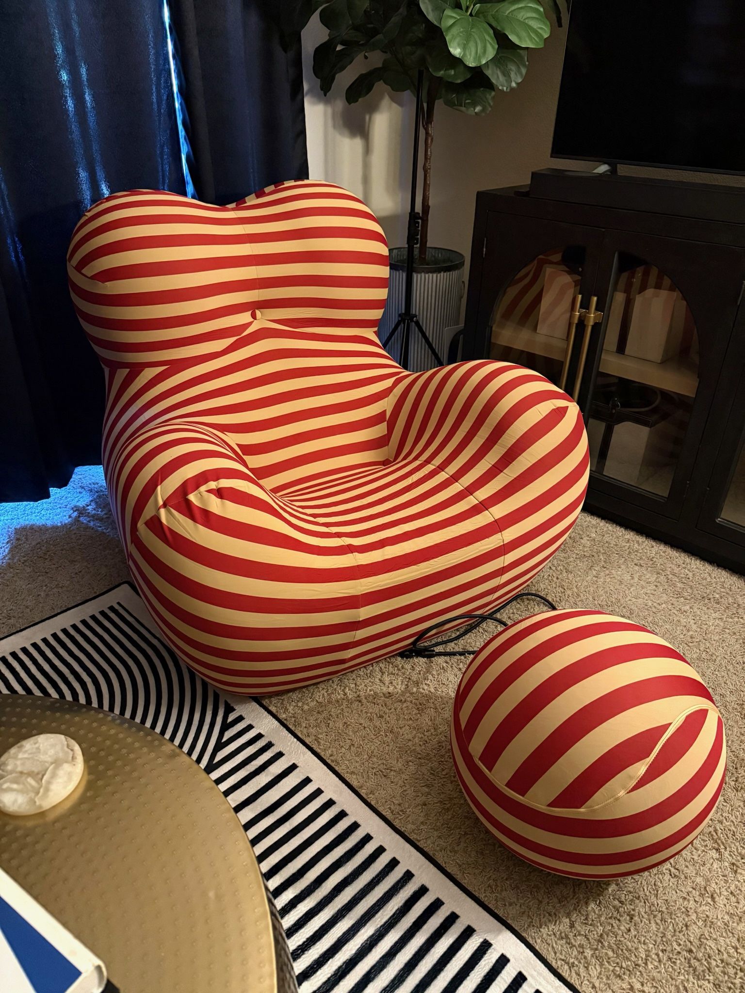 Interior Icons Red Striped Chair And Ottoman
