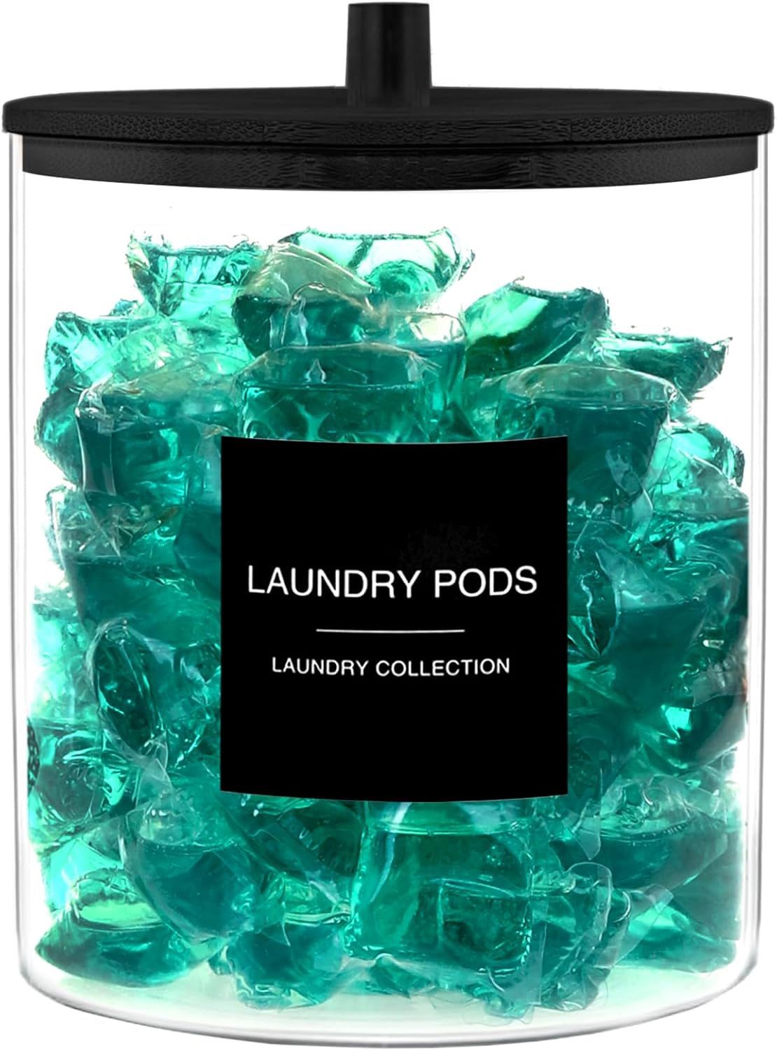 Laundry Pods Container with 27 Labels, Glass Jars for Laundry Room Organization