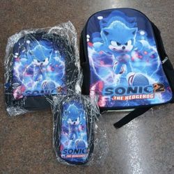 Sonic THe Hedgehog Backpack & Luynch Bag Set, 16 Inch, 3 Pieces S25.00 Or 2 For $40.00 