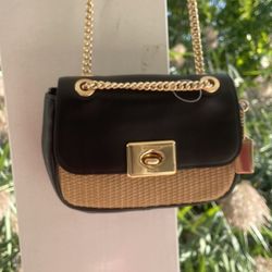 Coach Purse Black Leather With Basket Weave