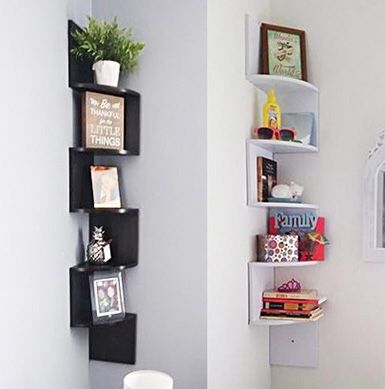 $20 each NEW (Black or White) Corner 5-Tiers Wall Mount Zig Zag Wood Shelf Home Furniture 8”x8”x48”