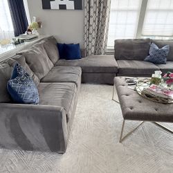 Grey plush sectional Sofa With chaise and Matching Love Seat 
