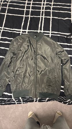 Olive Green Satin Bomber Jacket XL