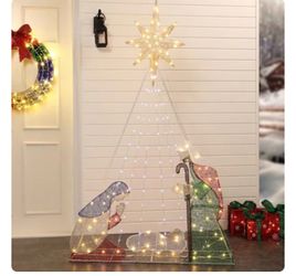 LuxenHome 70.8-in Freestanding Nativity Yard decoration with White LED Lights