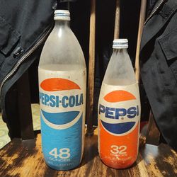 Vintage Pepsi-Cola Foam Sleeved 48oz. & a 32oz.Bottles 
