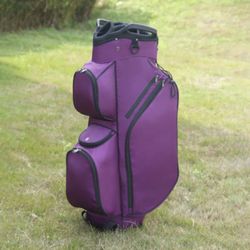 15-Way Golf Cart Bag With Cooler & Shoe Pocket, Rain Hood & Putter Well (Purple)