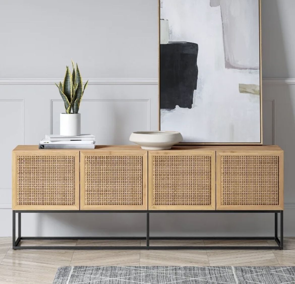 Belmar Woven TV Stand for TVs up to 60" - Metal Frame and Wood Construction
