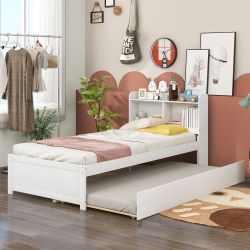 Roskilde Twin Size Bed with Bookcase Headboard and Trundle