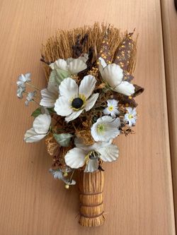 Rustic Country Floral Broom Wall Hanging / Decor