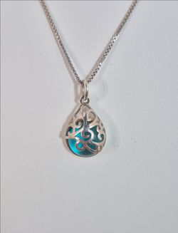 Recycled Vintage Aqua Mason Jar and Sterling Silver Filigree Teardrop Necklace
