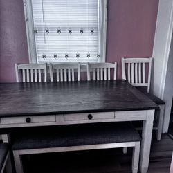 Big Table With Bench And 6 Chairs