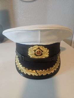 Vintage East German Volksmarine Navy Officer Visor Cap White Top Cold War DDR