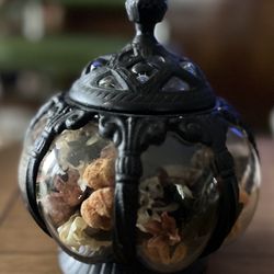bubble glass and cast iron apothecary jar